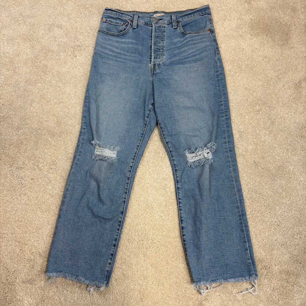 Levi's Ribcage Straight Ankle Jeans Button Fly Distressed Raw Hem Size 31